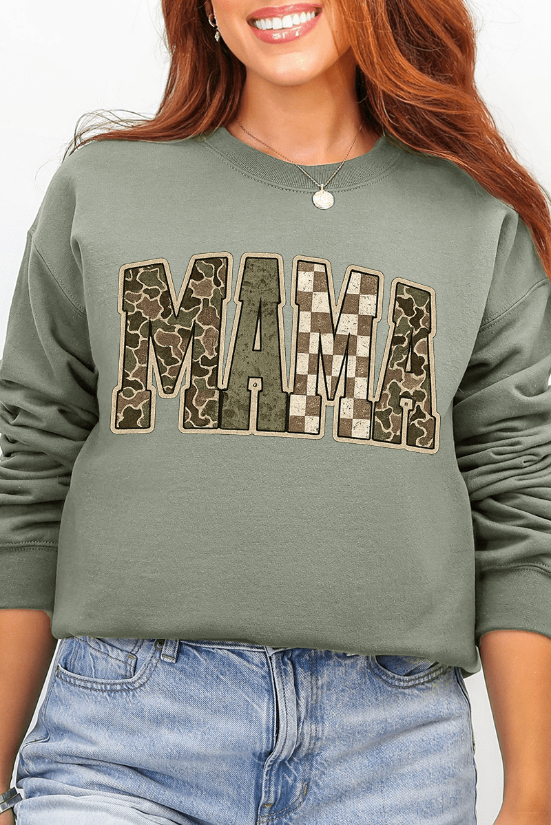Camo Checkered Mama Ecosmart Crewneck Sweatshirt - Wholesale Accessory Market