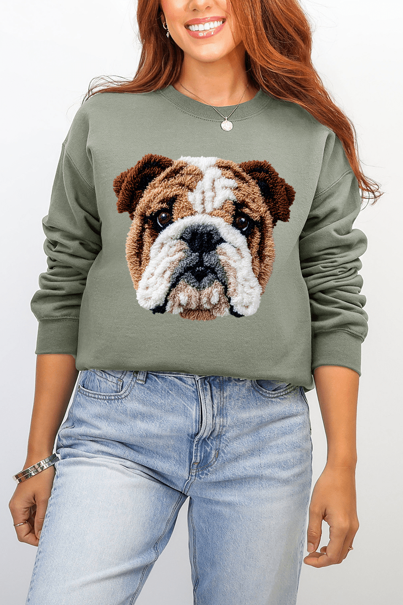 Faux Yarn English Bulldog Ecosmart Crewneck Sweatshirt - Wholesale Accessory Market
