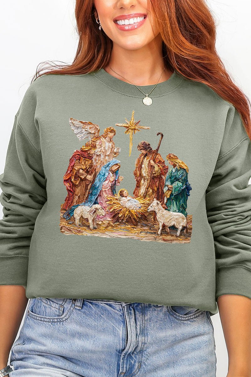 The Painted Nativity Scene Ecosmart Crewneck Sweatshirt - Wholesale Accessory Market