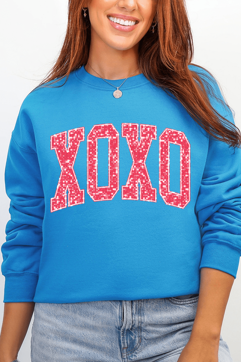 Faux Glitter XOXO Ecosmart Crewneck Sweatshirt - Wholesale Accessory Market