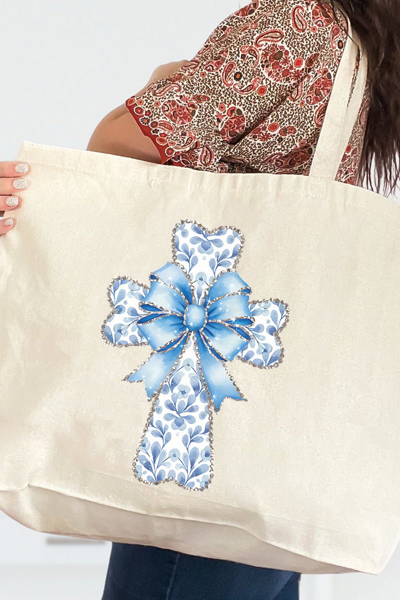 Blue Chinoiserie Cross Canvas Jumbo Tote - Wholesale Accessory Market