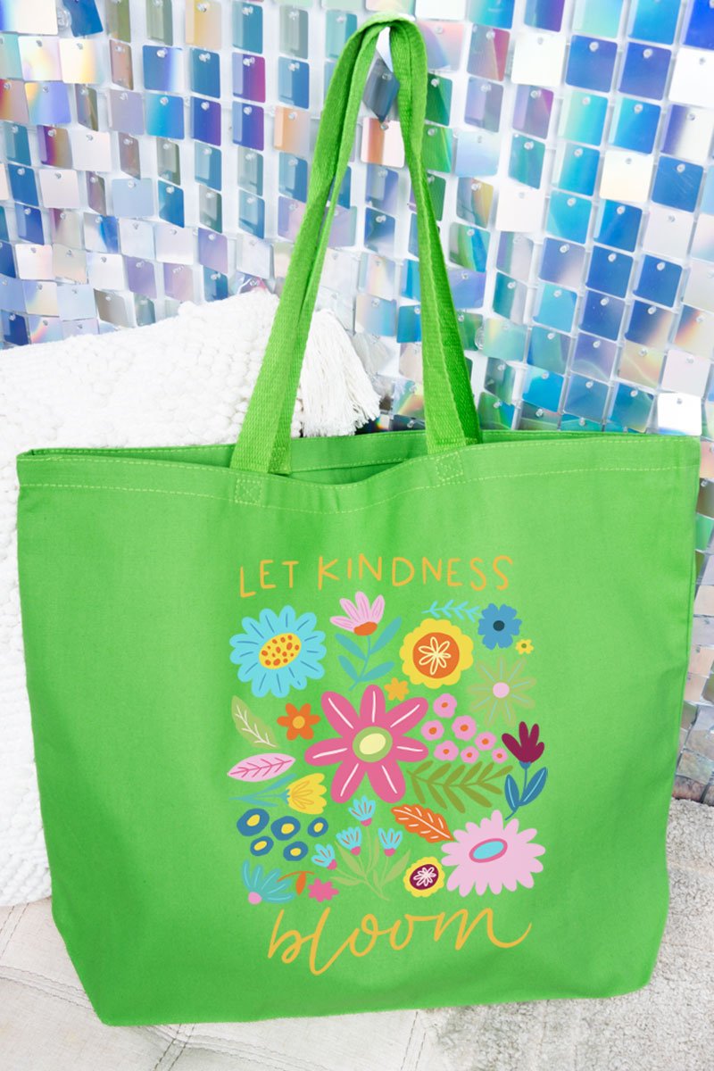 Boho Let Kindness Bloom Canvas Jumbo Tote - Wholesale Accessory Market
