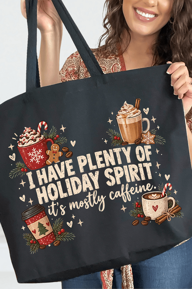 Caffeinated Holiday Spirit Canvas Jumbo Tote - Wholesale Accessory Market