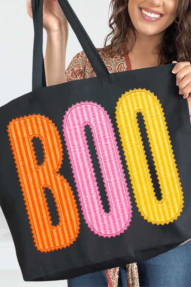 Candy Stripe Boo Canvas Jumbo Tote - Wholesale Accessory Market
