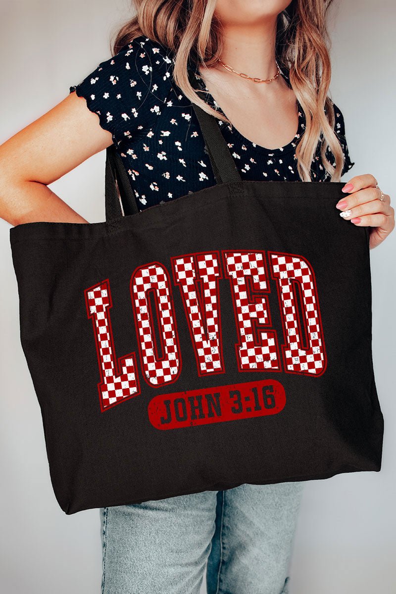 Checkered Loved Canvas Jumbo Tote - Wholesale Accessory Market