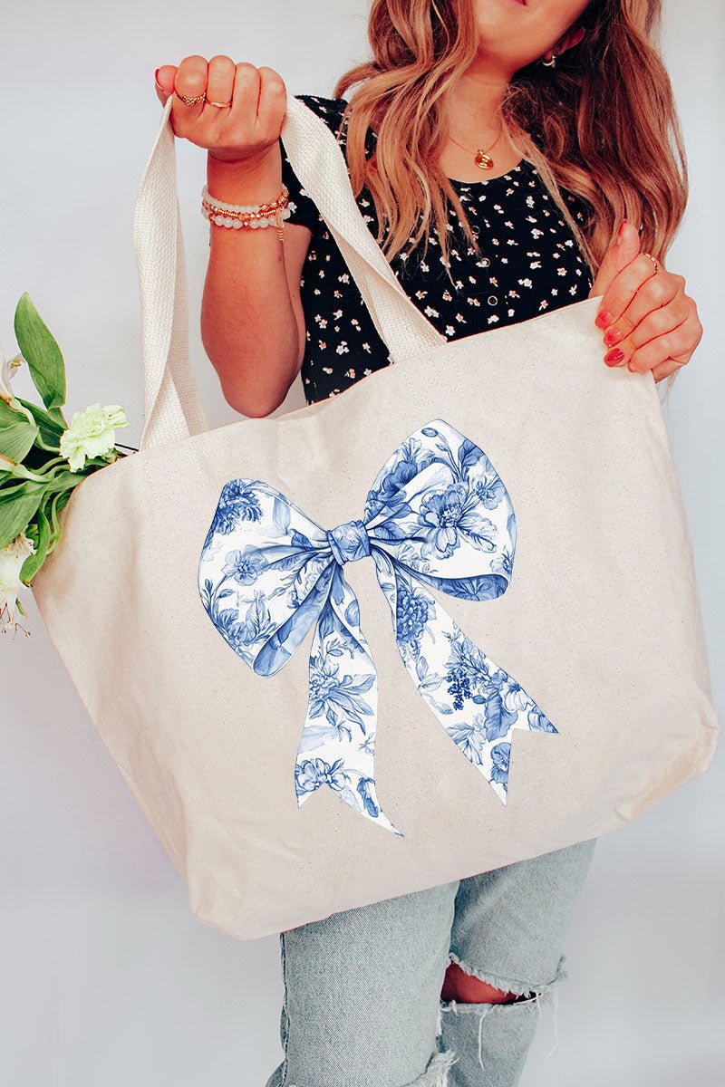 Chinoiserie Coquette Bow Canvas Jumbo Tote - Wholesale Accessory Market