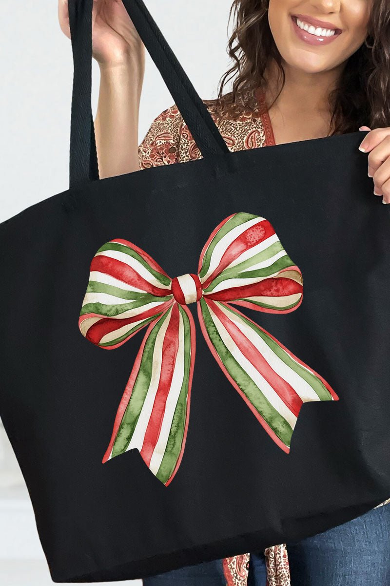 Christmas Ribbon Coquette Bow Canvas Jumbo Tote - Wholesale Accessory Market