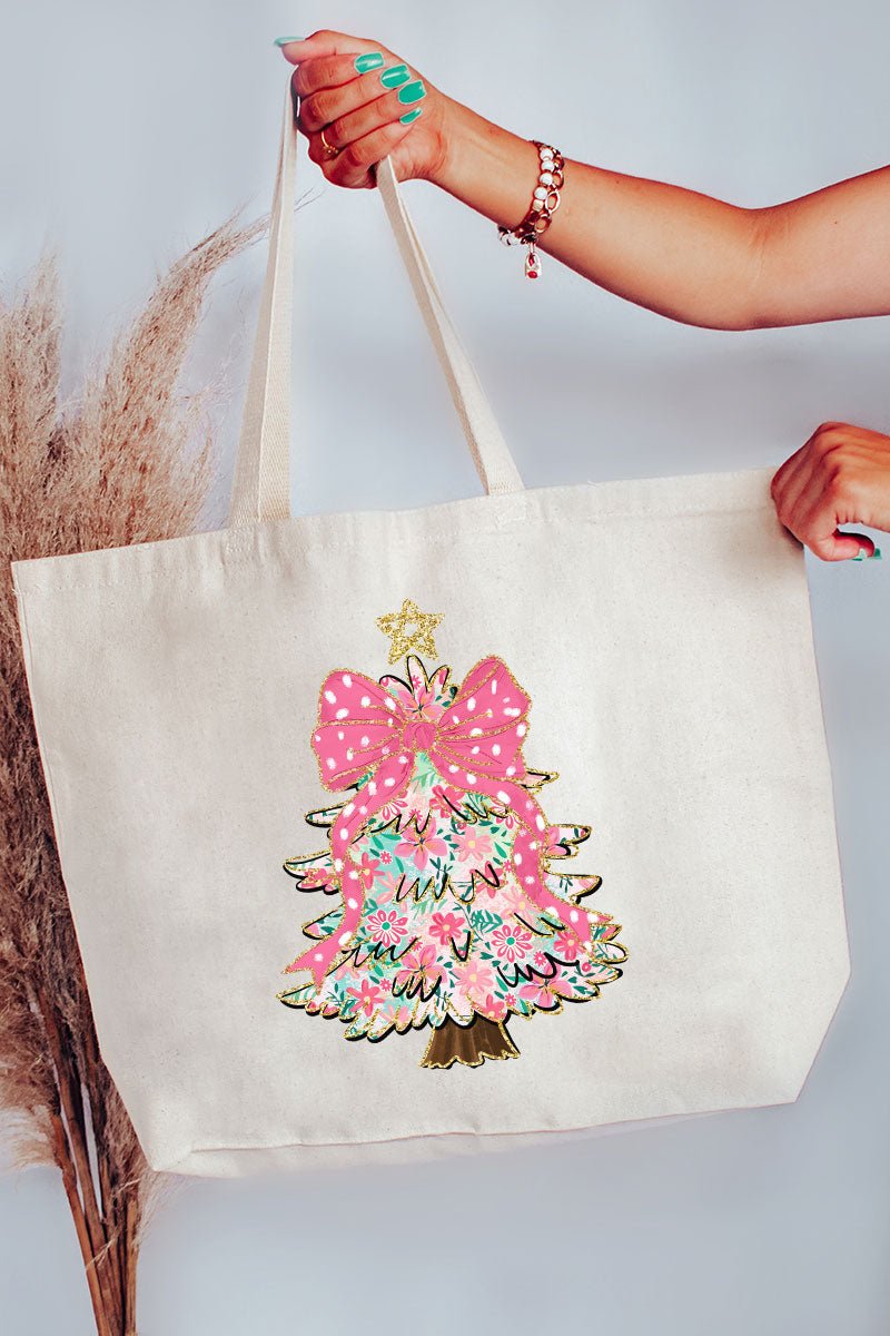 Christmas Tree Preppy Blossom Canvas Jumbo Tote - Wholesale Accessory Market
