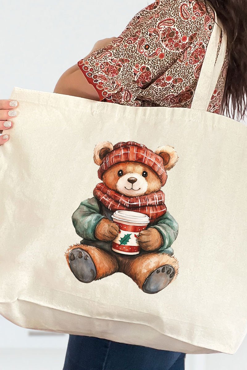 Christmas Wishes Bear Canvas Jumbo Tote - Wholesale Accessory Market
