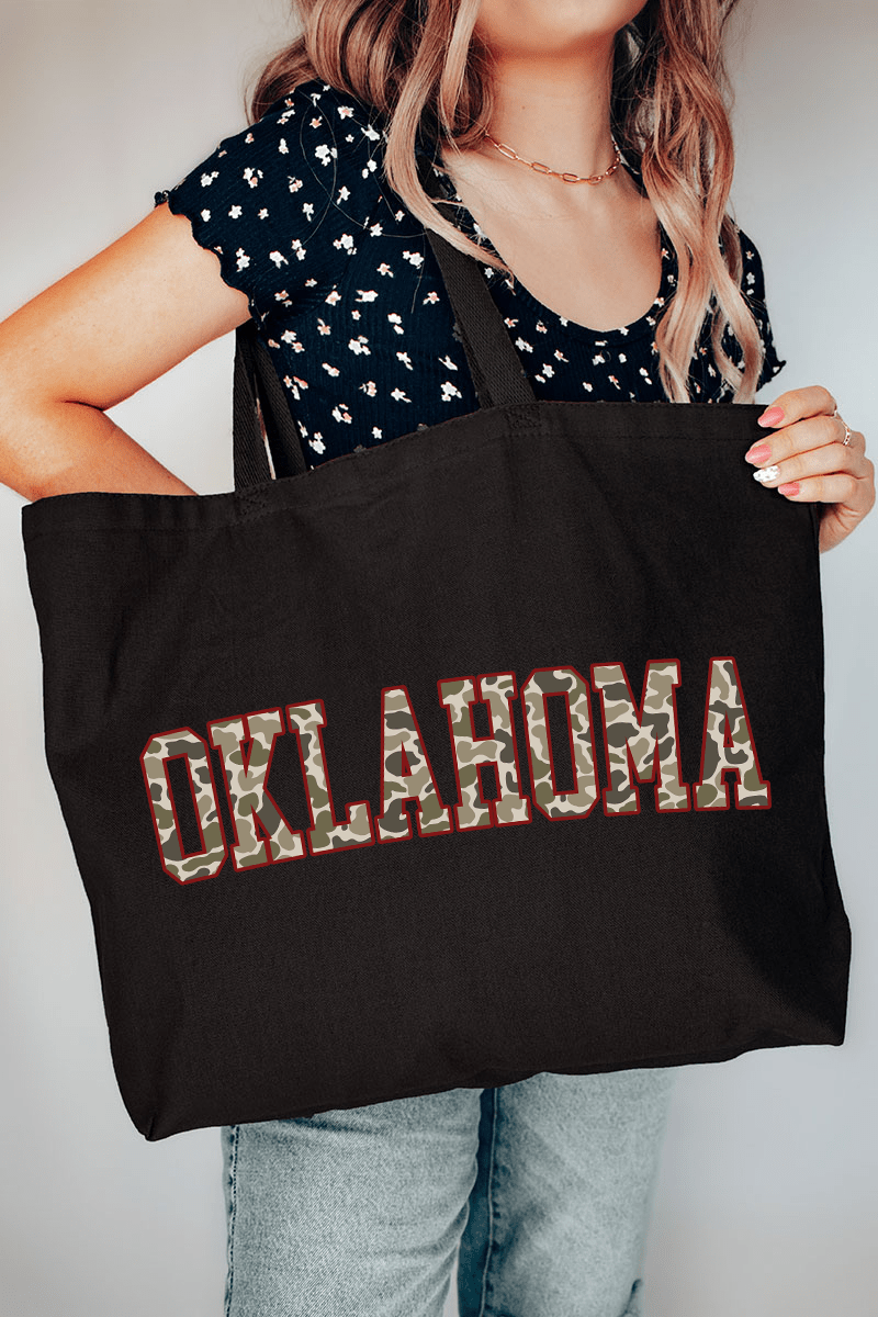 Crimson Oklahoma Camo Canvas Jumbo Tote - Wholesale Accessory Market