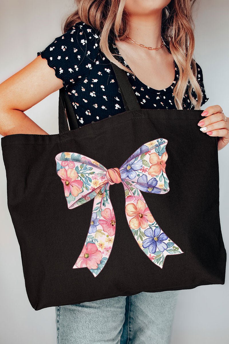 Cutesy Floral Bow Canvas Jumbo Tote - Wholesale Accessory Market