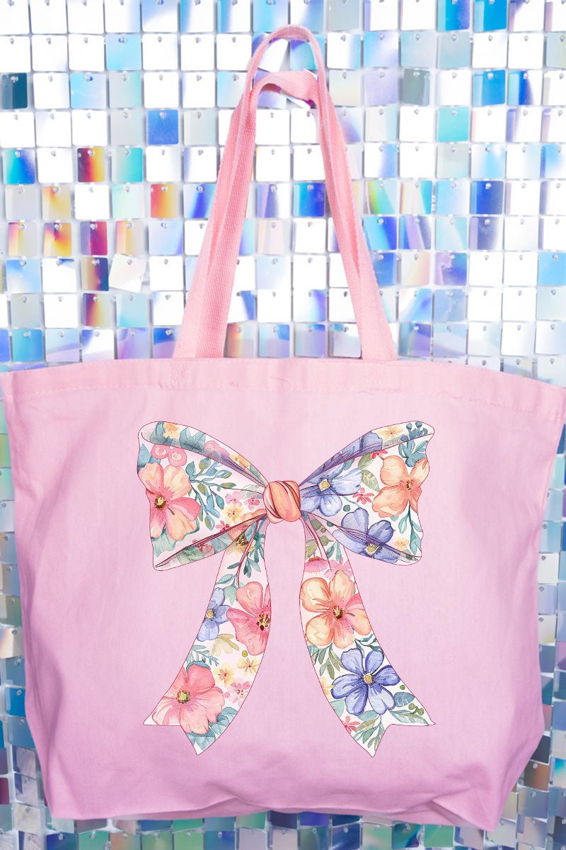 Cutesy Floral Bow Canvas Jumbo Tote - Wholesale Accessory Market