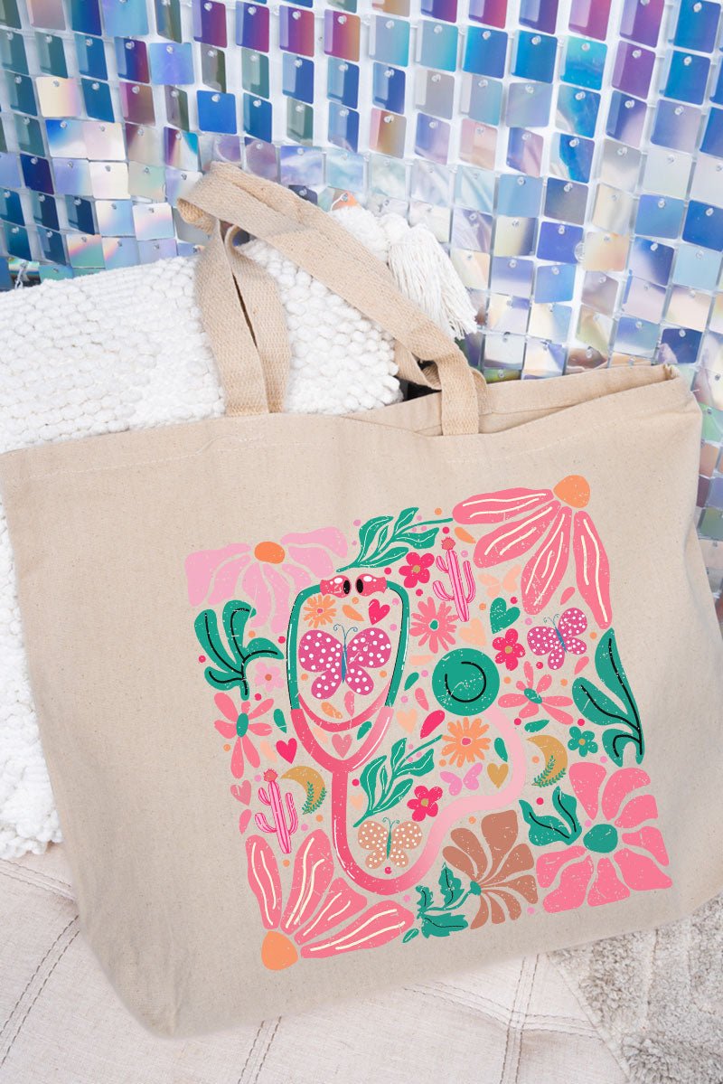 Doodle Boho Nurse Canvas Jumbo Tote - Wholesale Accessory Market