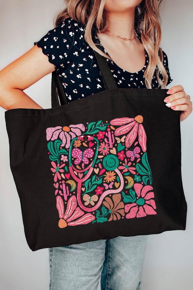 Doodle Boho Nurse Canvas Jumbo Tote - Wholesale Accessory Market