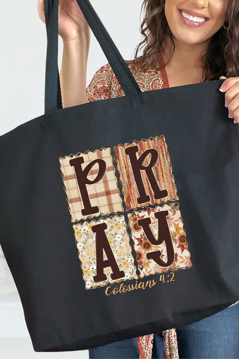 Fall Floral Pray Canvas Jumbo Tote - Wholesale Accessory Market