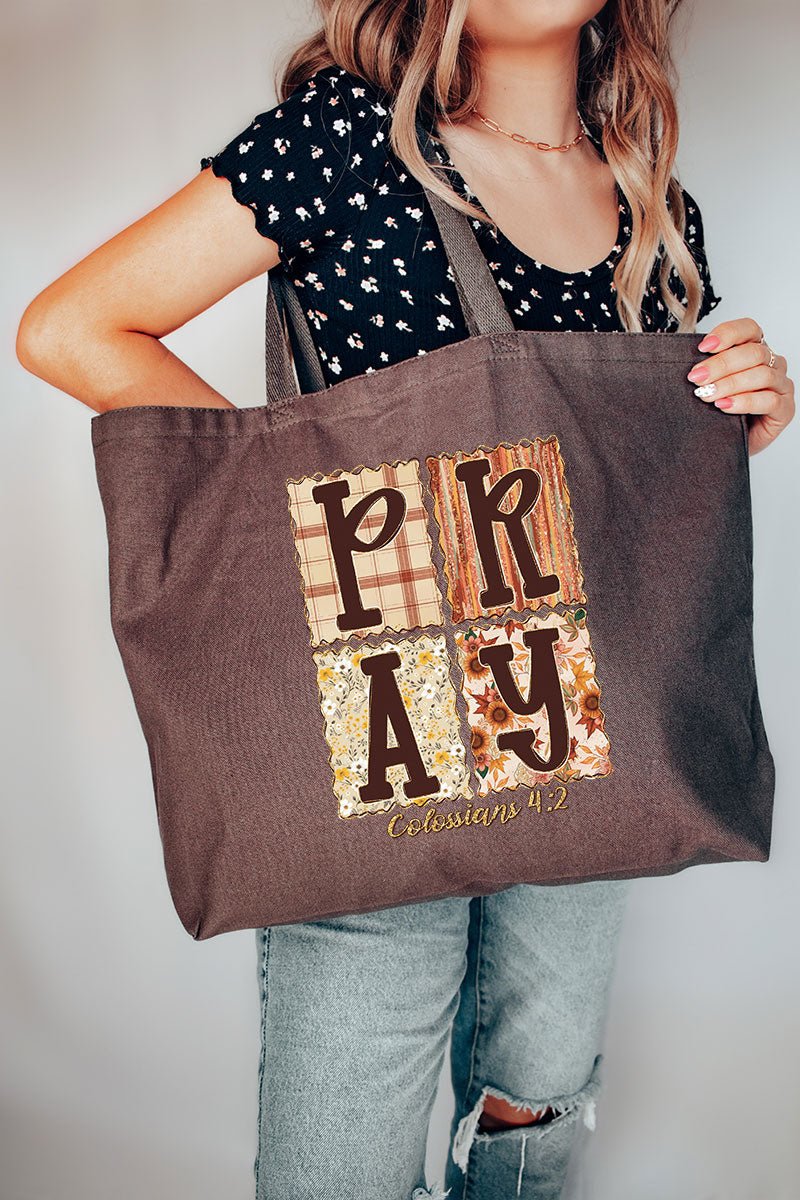 Fall Floral Pray Canvas Jumbo Tote - Wholesale Accessory Market