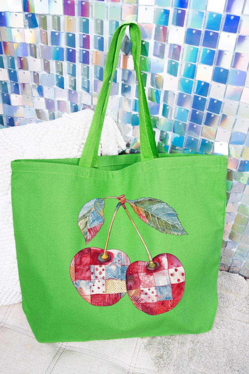 Faux Patchwork Cherries Canvas Jumbo Tote - Wholesale Accessory Market