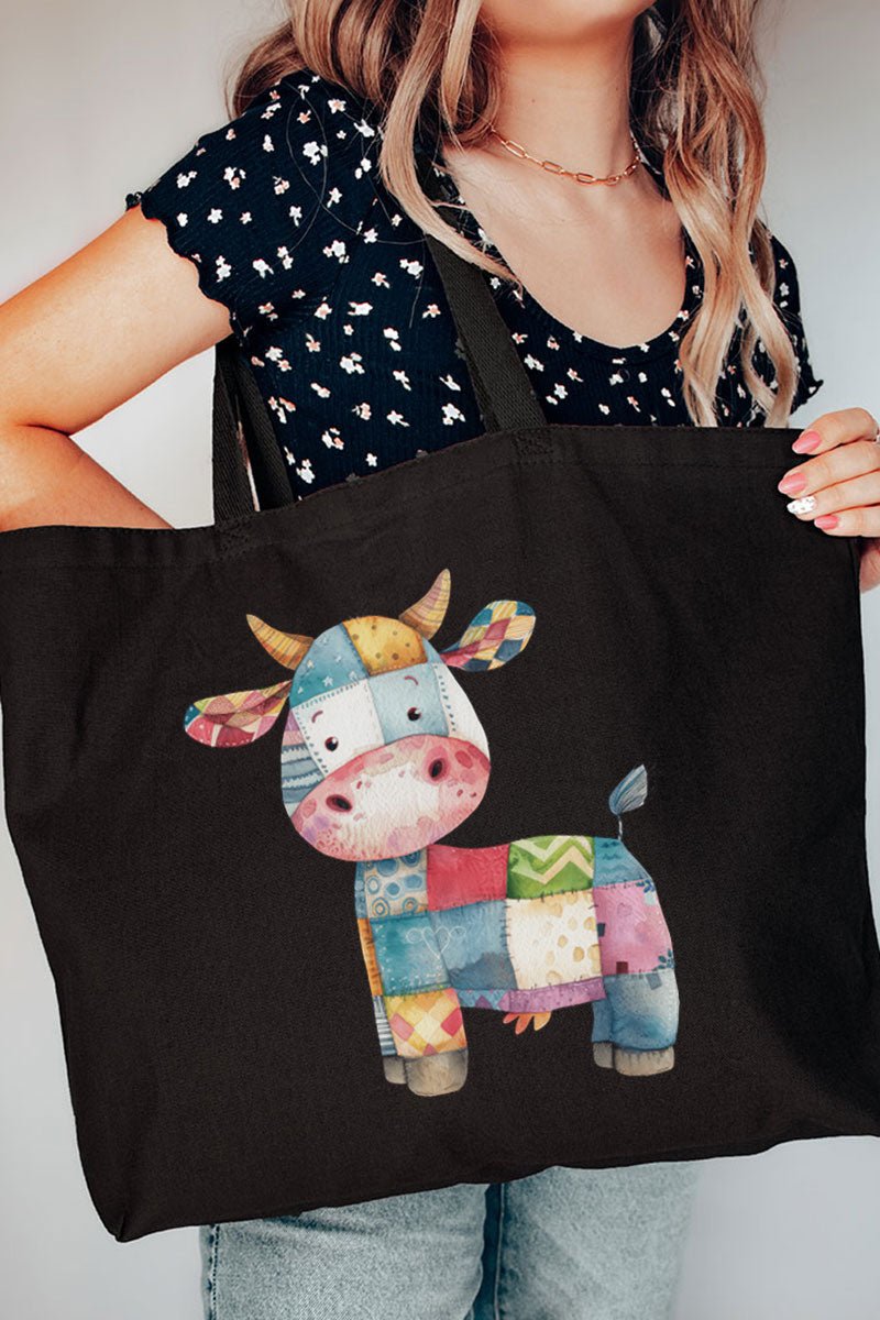 Faux Patchwork Cow Canvas Jumbo Tote - Wholesale Accessory Market