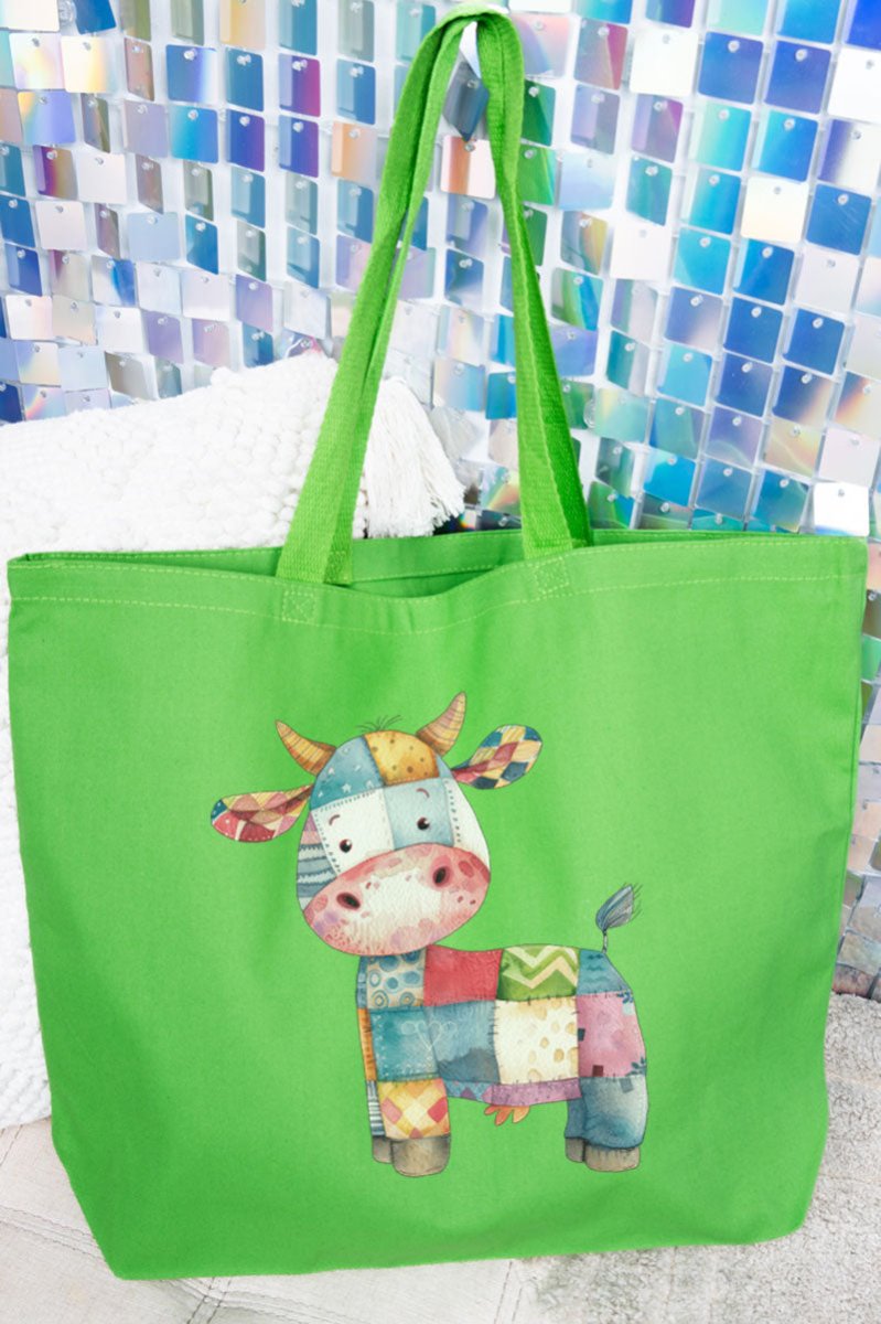 Faux Patchwork Cow Canvas Jumbo Tote - Wholesale Accessory Market
