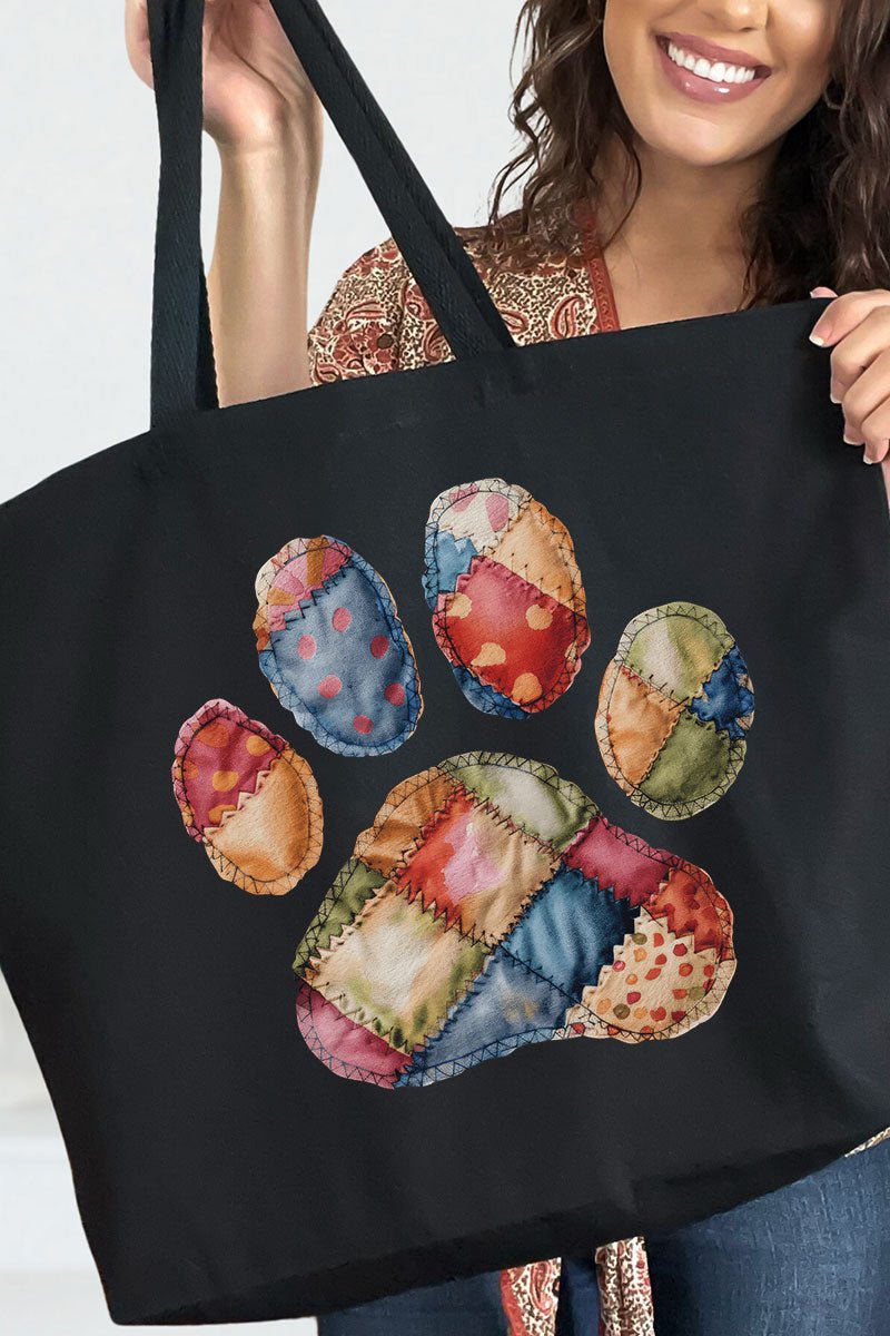 Faux Patchwork Paw Canvas Jumbo Tote - Wholesale Accessory Market