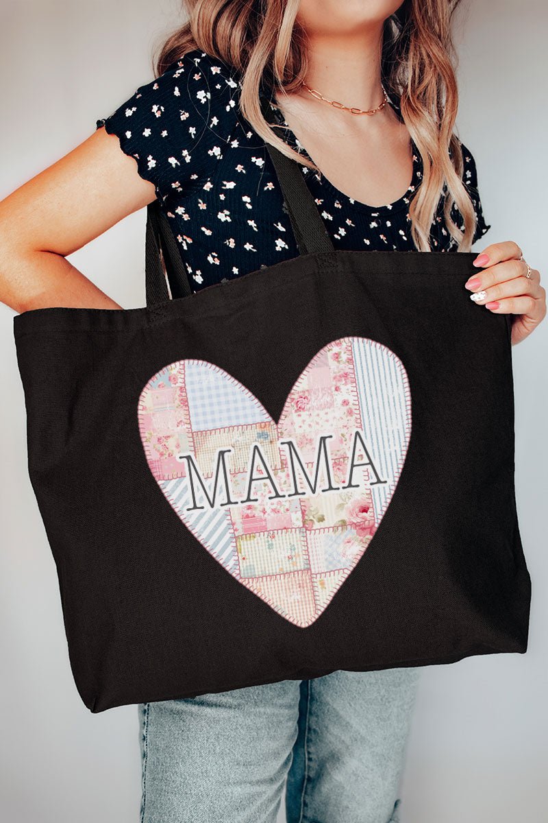 Faux Patchwork Quilt Mama Heart Canvas Jumbo Tote - Wholesale Accessory Market