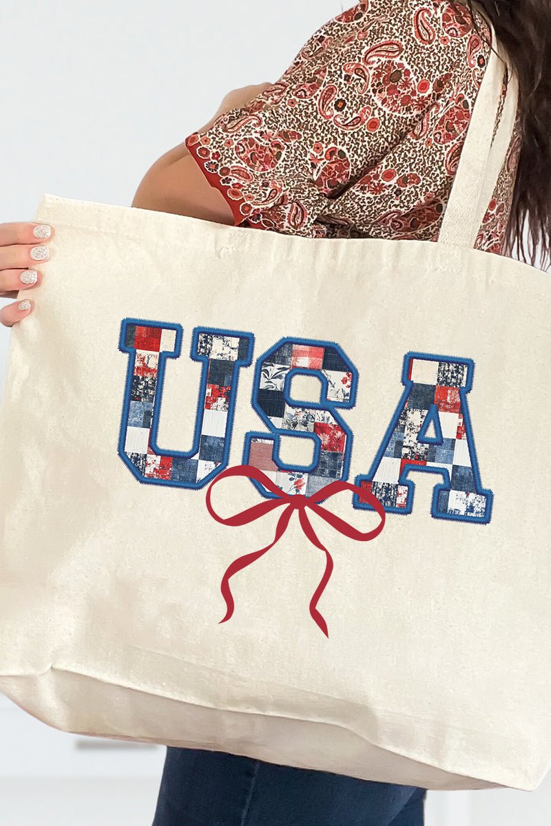 Faux Patchwork USA Canvas Jumbo Tote - Wholesale Accessory Market