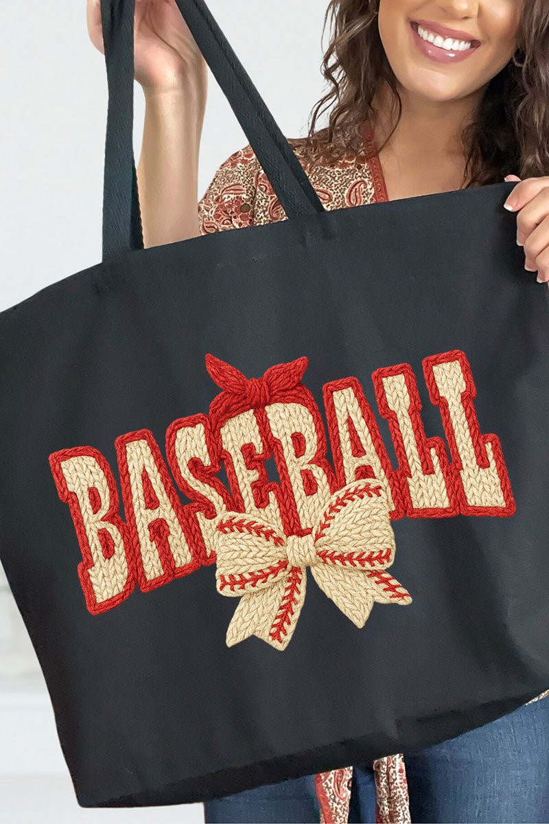 Faux Yarn Baseball Coquette Canvas Jumbo Tote - Wholesale Accessory Market