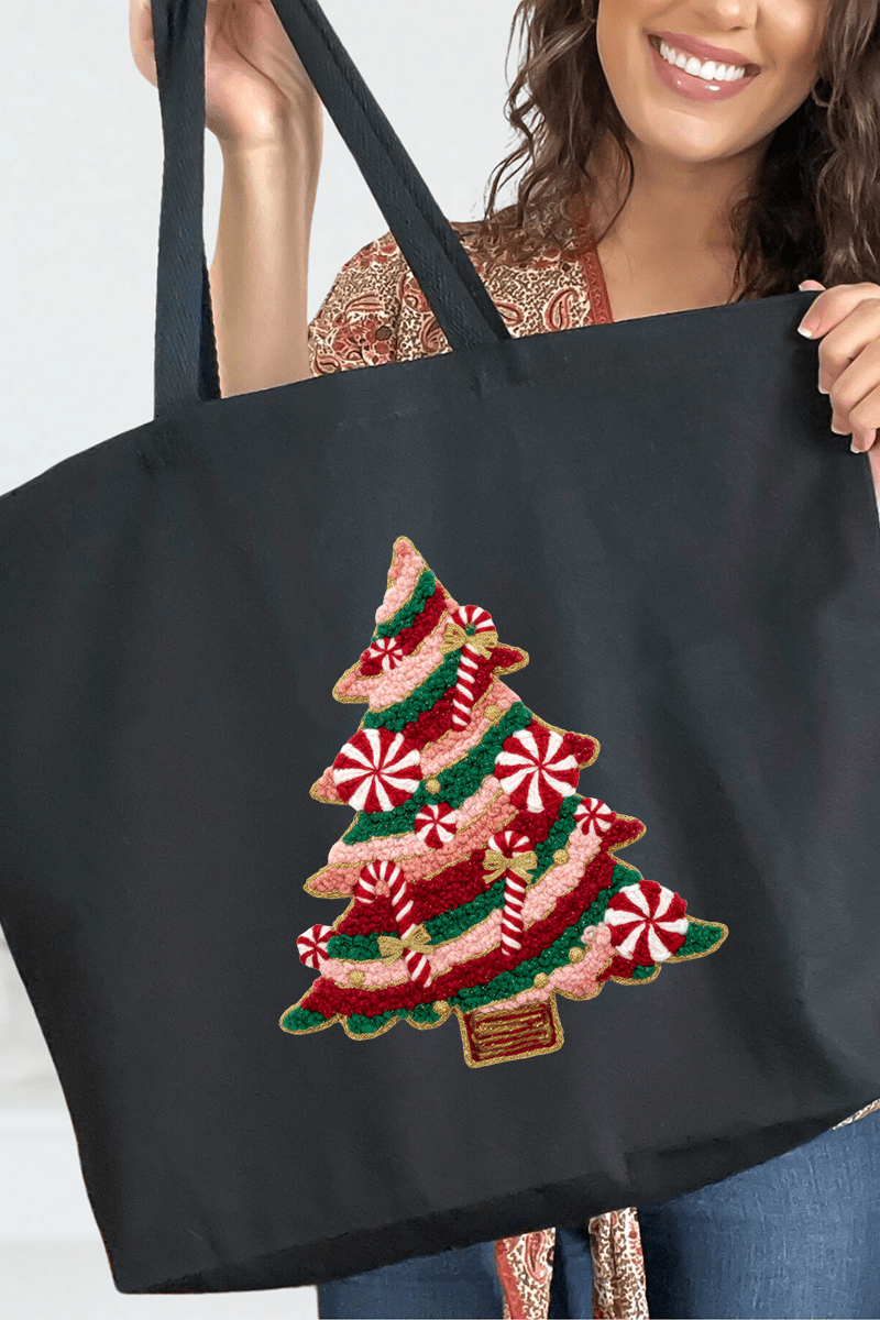 Faux Yarn Candy Cane Wishes Canvas Jumbo Tote - Wholesale Accessory Market