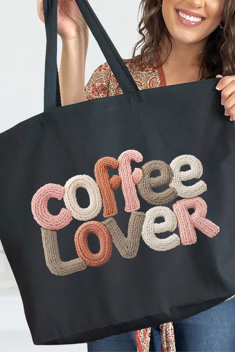 Faux Yarn Coffee Lover Canvas Jumbo Tote - Wholesale Accessory Market
