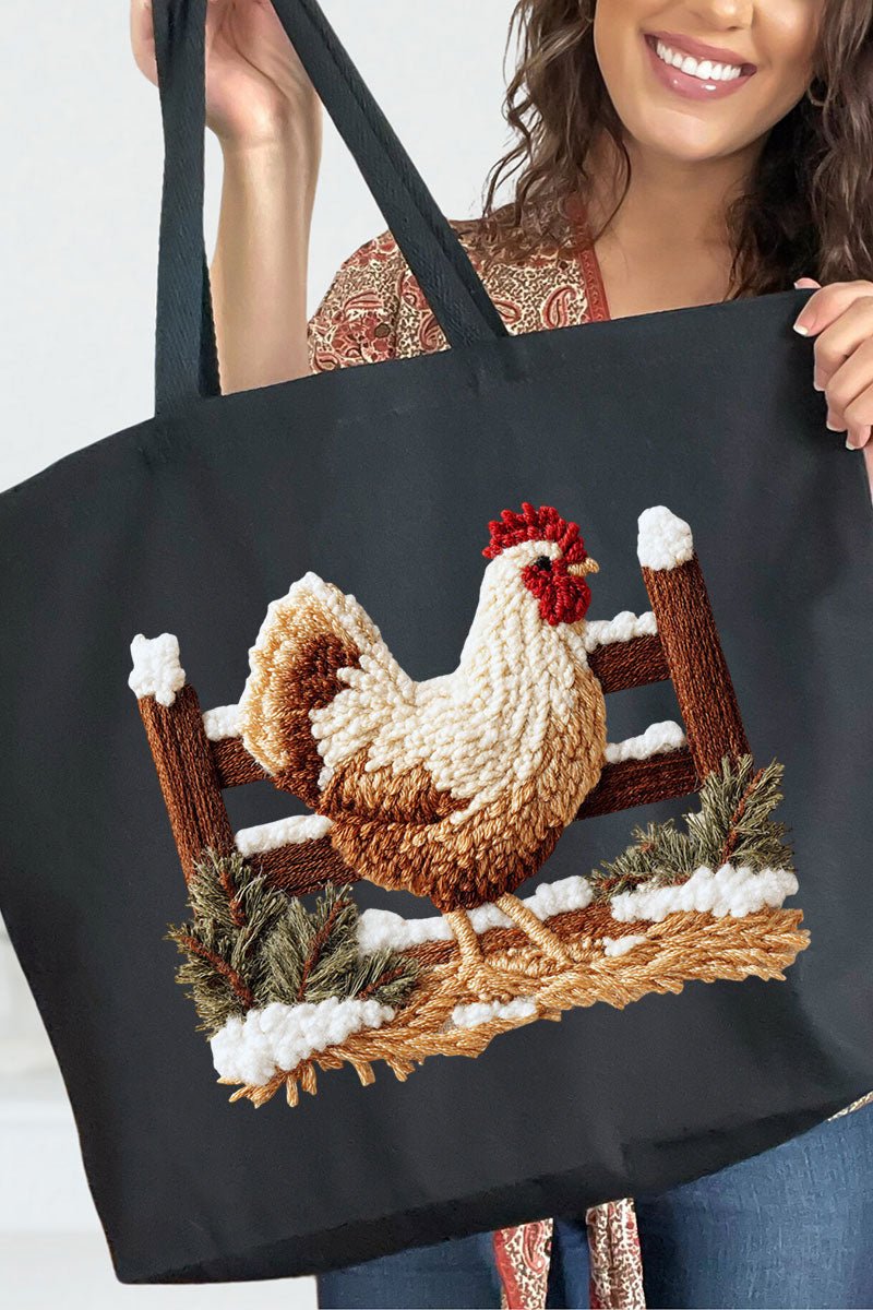 Faux Yarn Winter Chicken Canvas Jumbo Tote - Wholesale Accessory Market