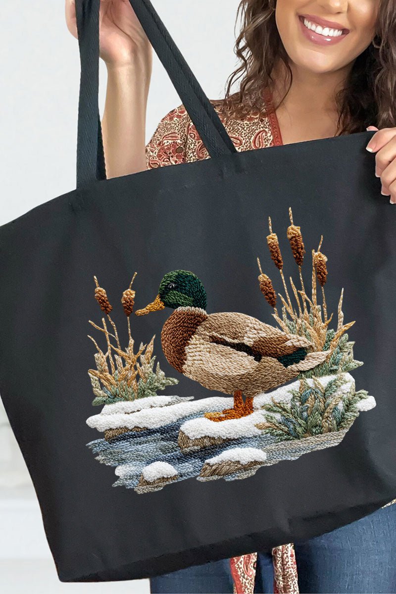 Faux Yarn Winter Mallard Canvas Jumbo Tote - Wholesale Accessory Market