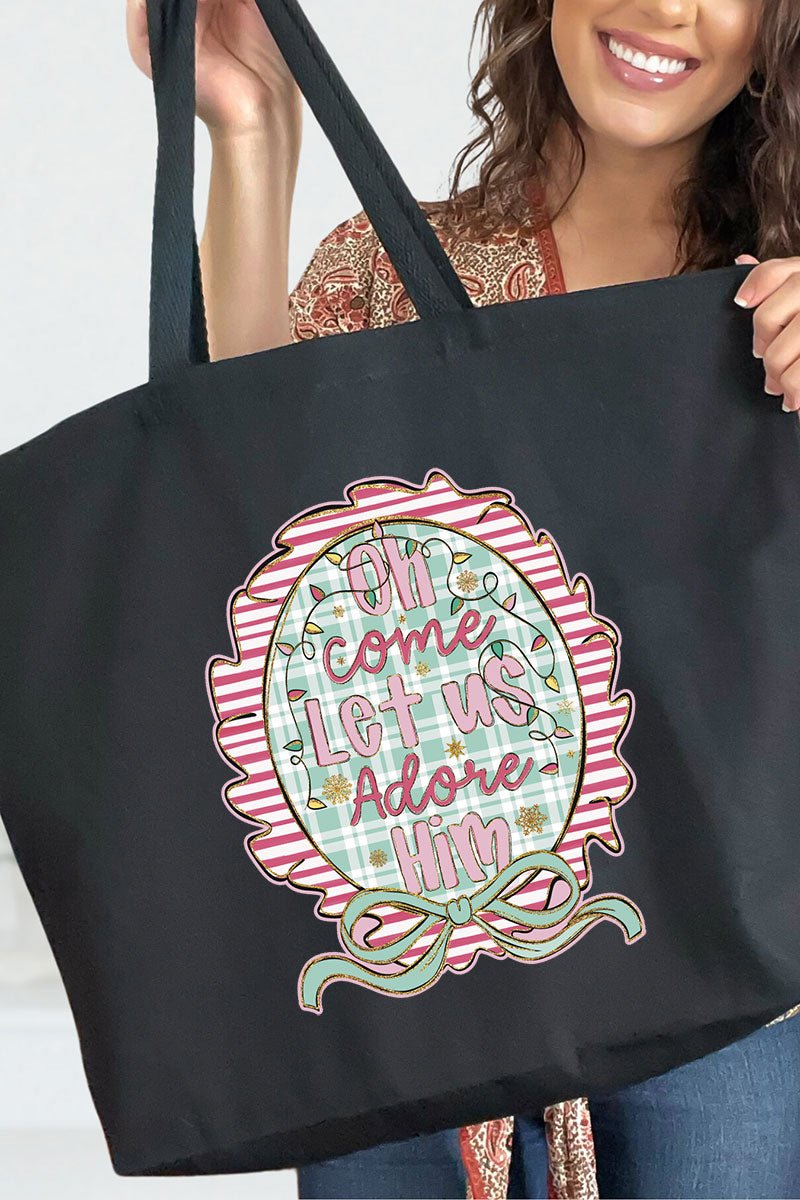 Framed Oh Come Let Us Canvas Jumbo Tote - Wholesale Accessory Market