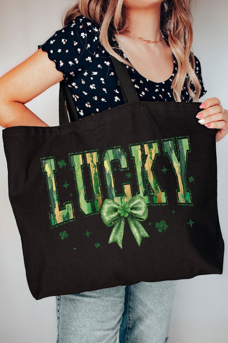 Glitzy Brushed Lucky Canvas Jumbo Tote - Wholesale Accessory Market