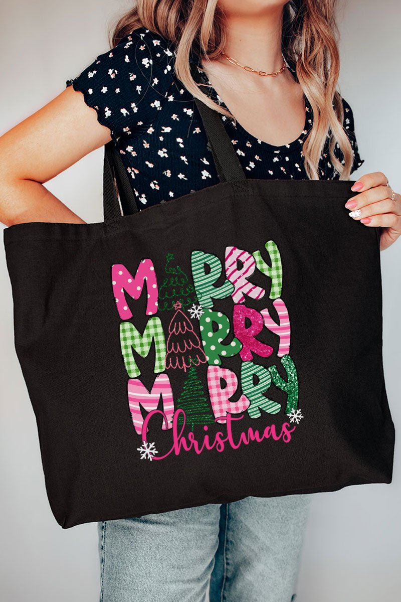 Green and Pink Merry Christmas Canvas Jumbo Tote - Wholesale Accessory Market