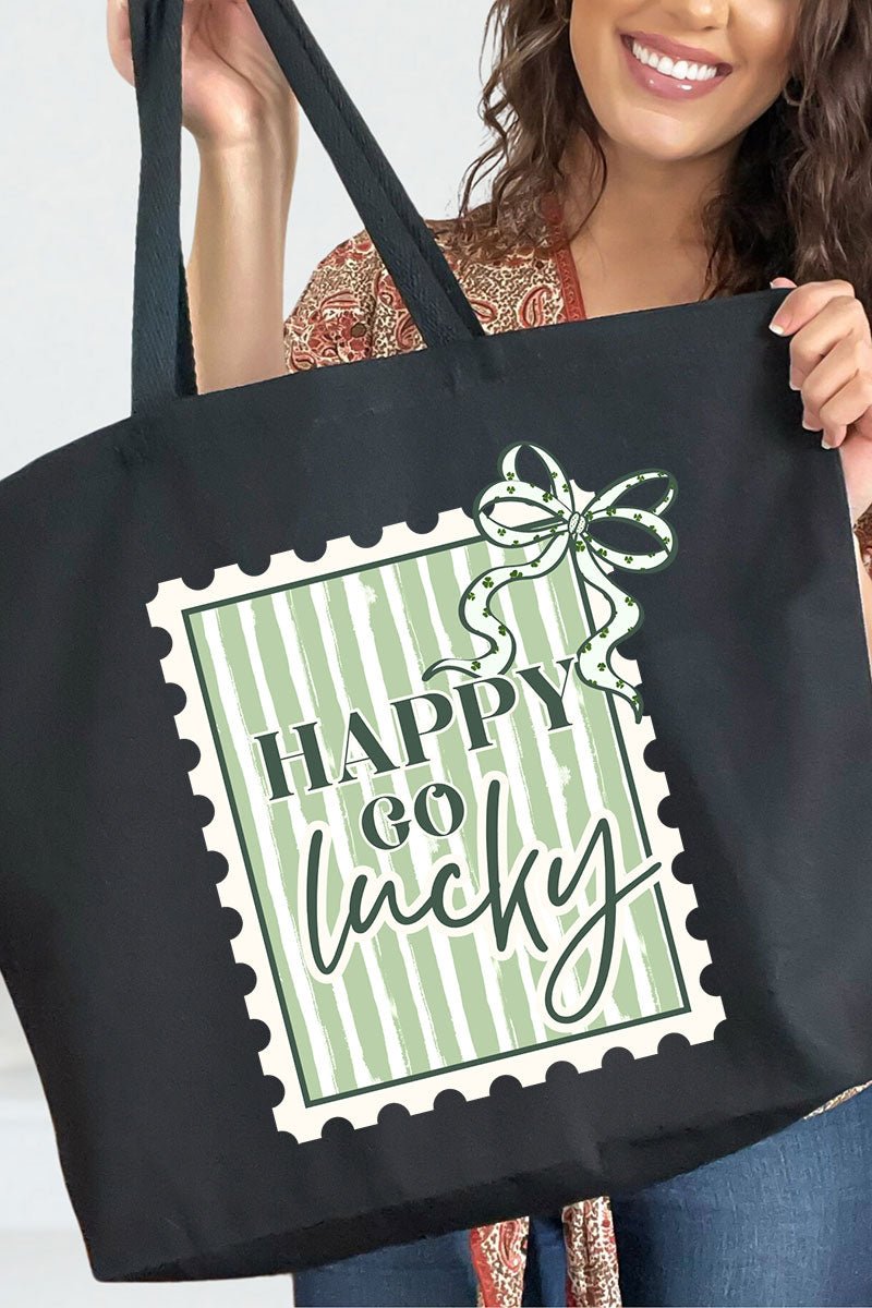 Happy Go Lucky Canvas Jumbo Tote - Wholesale Accessory Market