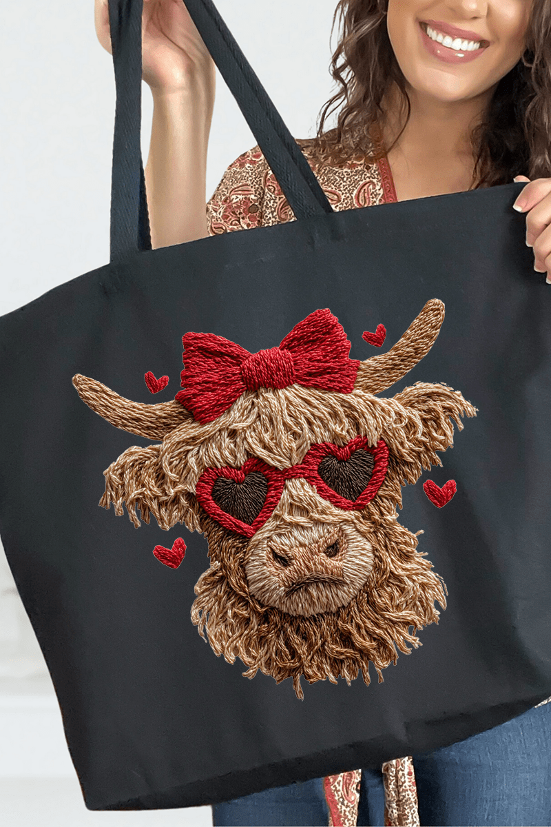 Heartbreaking Heifer Faux Yarn Canvas Jumbo Tote - Wholesale Accessory Market