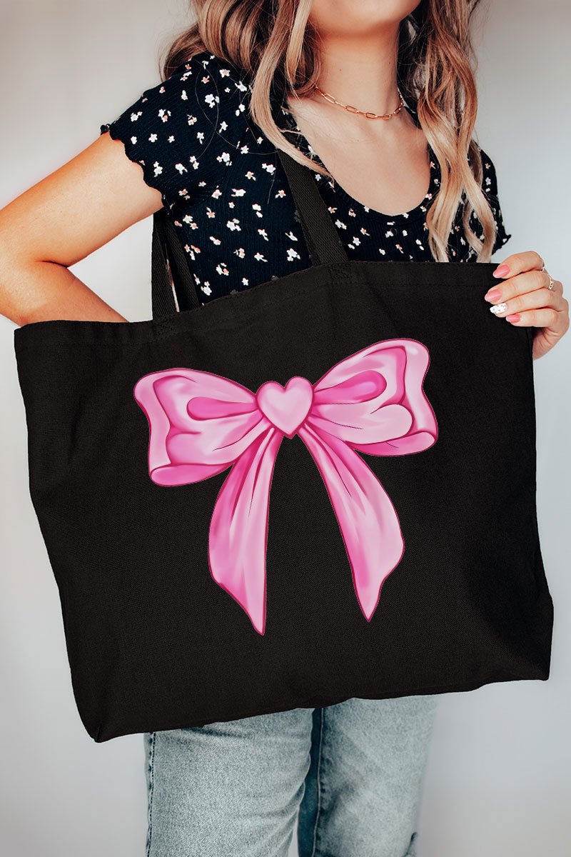 Heartstrings Coquette Bow Canvas Jumbo Tote - Wholesale Accessory Market
