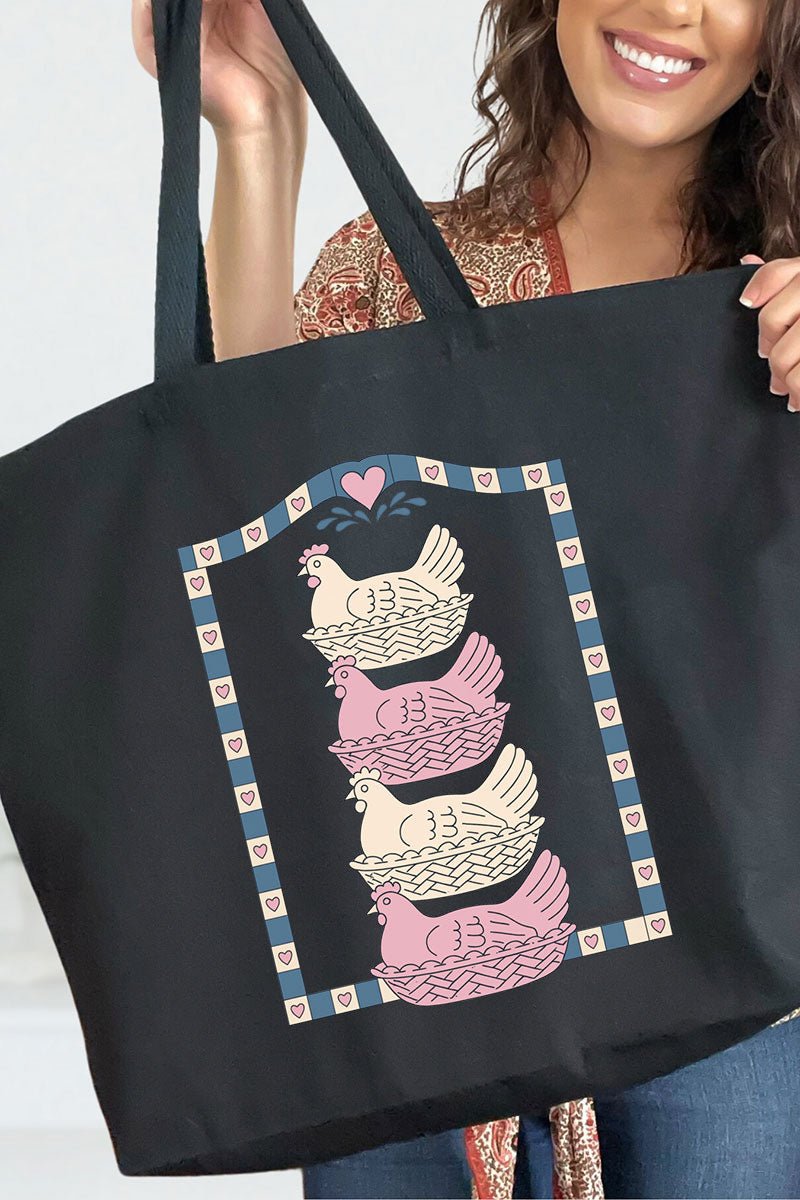 Hen Stack Hearts Canvas Jumbo Tote - Wholesale Accessory Market
