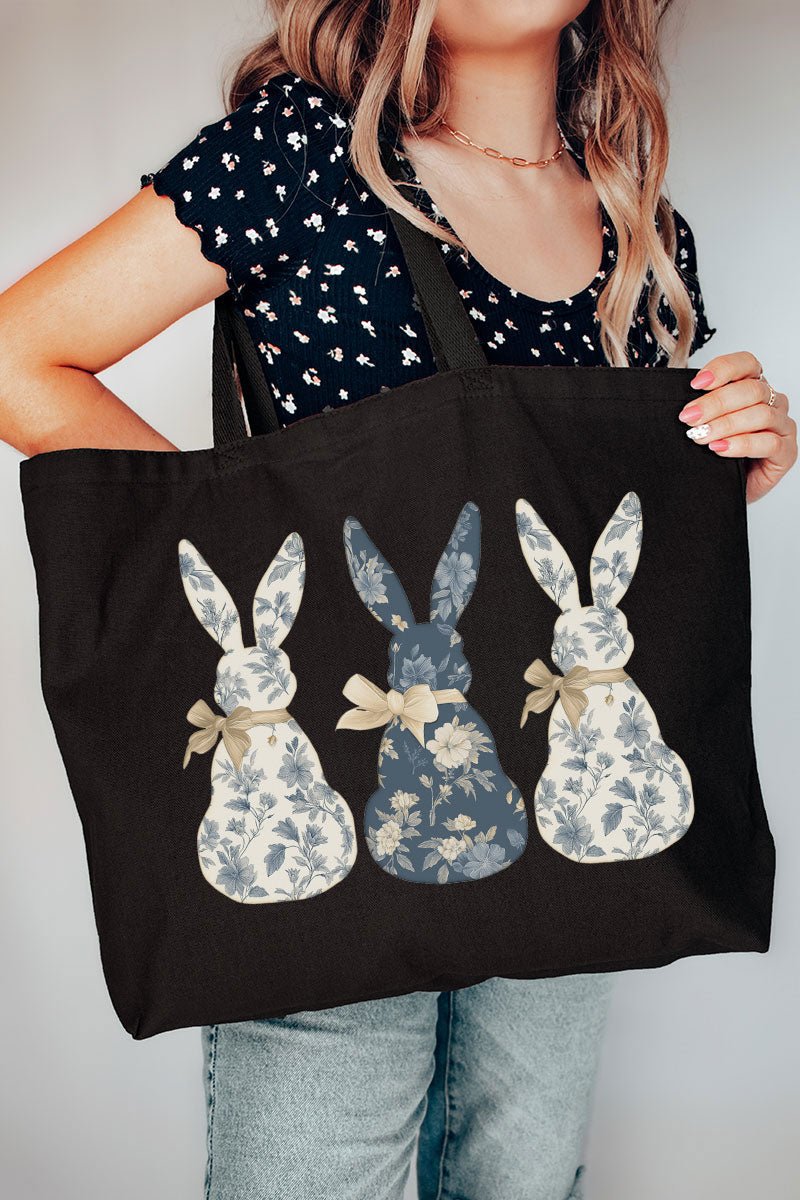 Indigo Bunny Trio Canvas Jumbo Tote - Wholesale Accessory Market