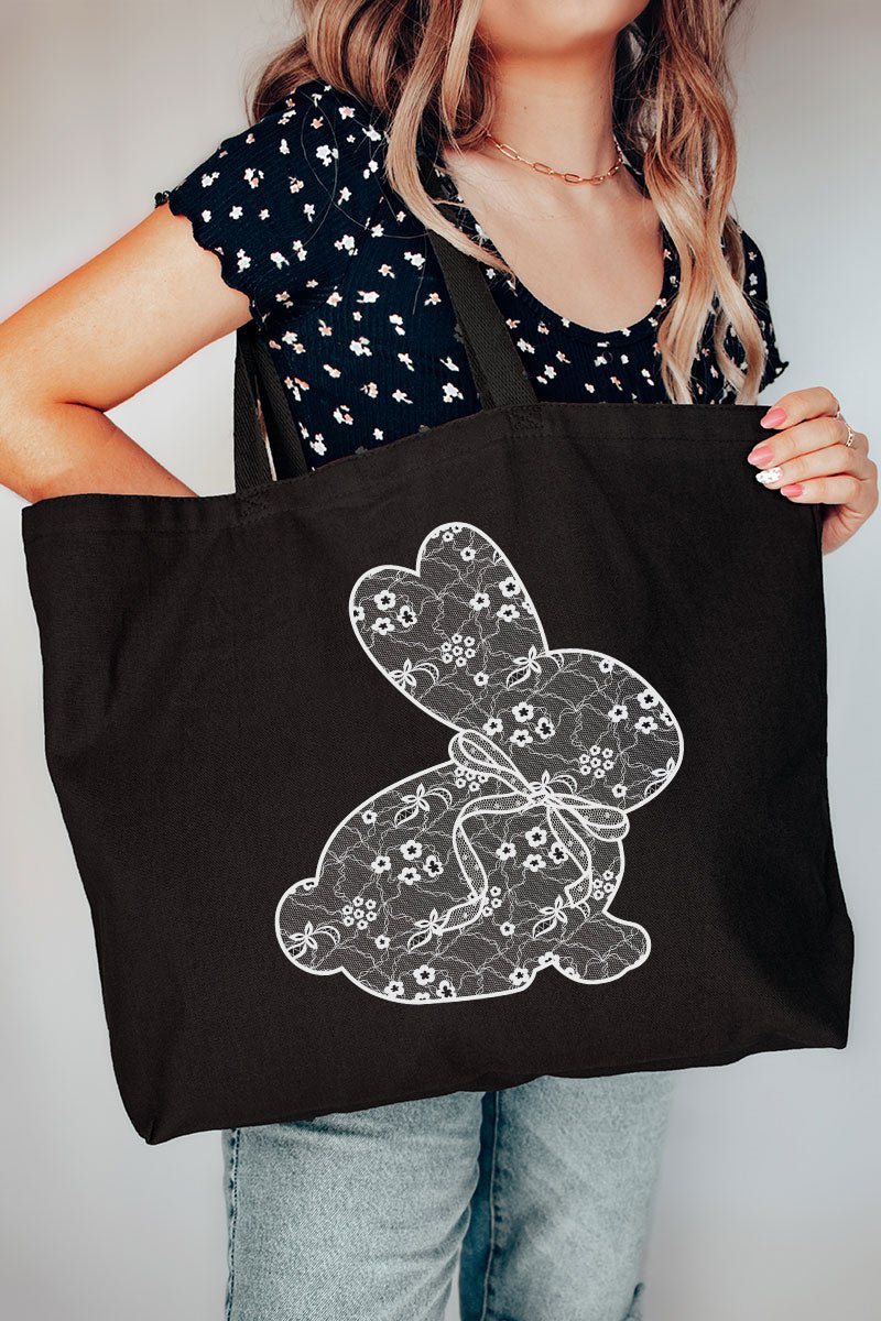 Lace Easter Bunny Canvas Jumbo Tote - Wholesale Accessory Market