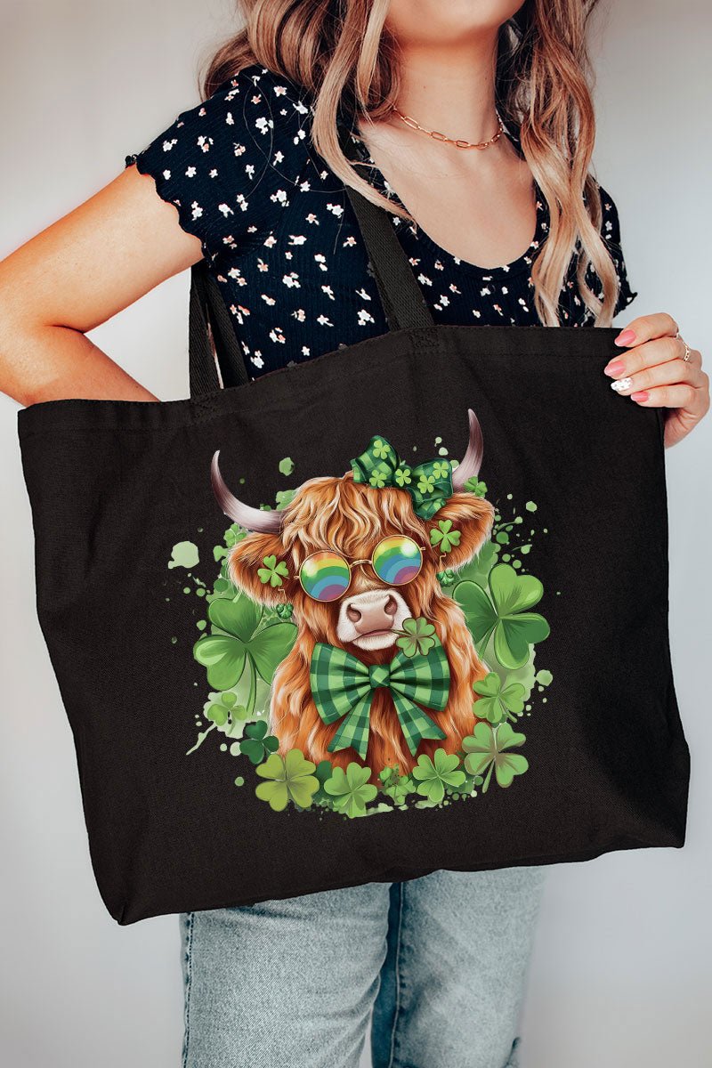Lucky Clover Highland Cow Canvas Jumbo Tote - Wholesale Accessory Market