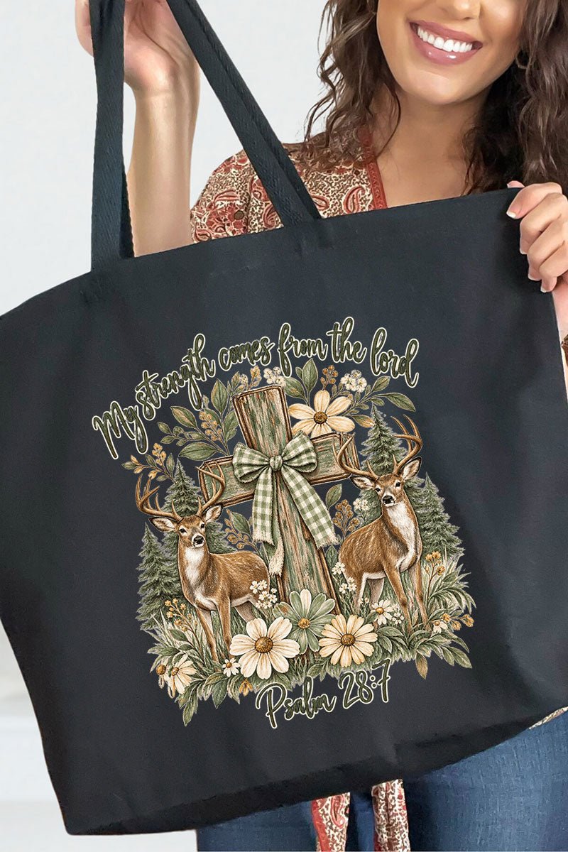 My Strength Woodland Deer Canvas Jumbo Tote - Wholesale Accessory Market