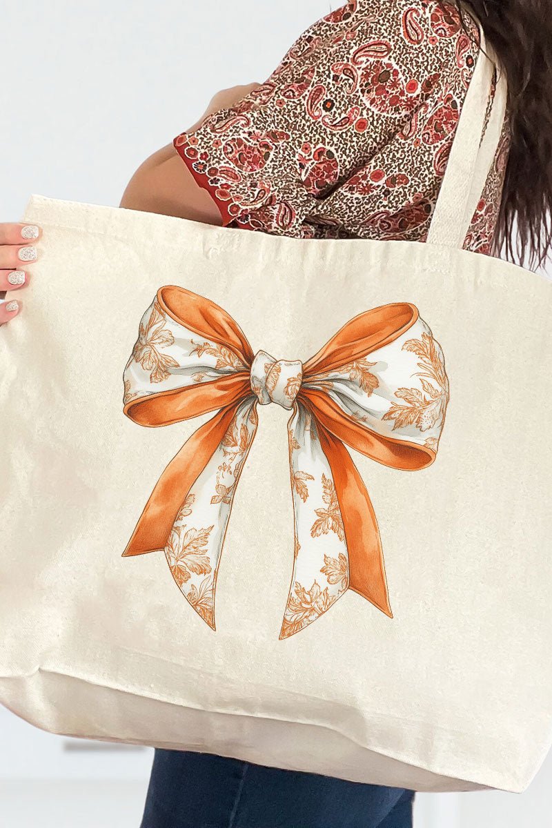 Orange Chinoiserie Bow Canvas Jumbo Tote - Wholesale Accessory Market