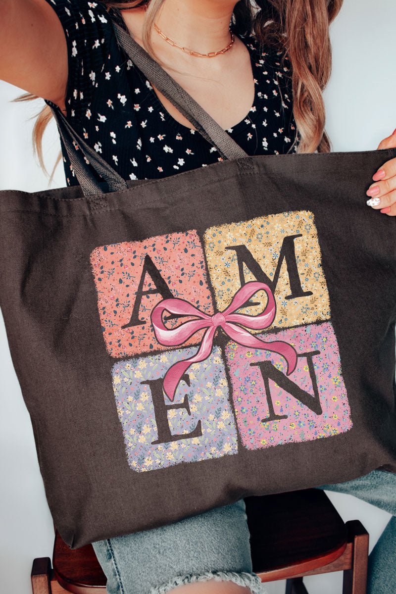 Patchwork Floral Amen Canvas Jumbo Tote - Wholesale Accessory Market