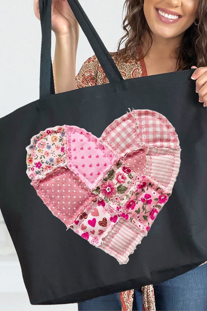 Patchwork Heart Canvas Jumbo Tote - Wholesale Accessory Market