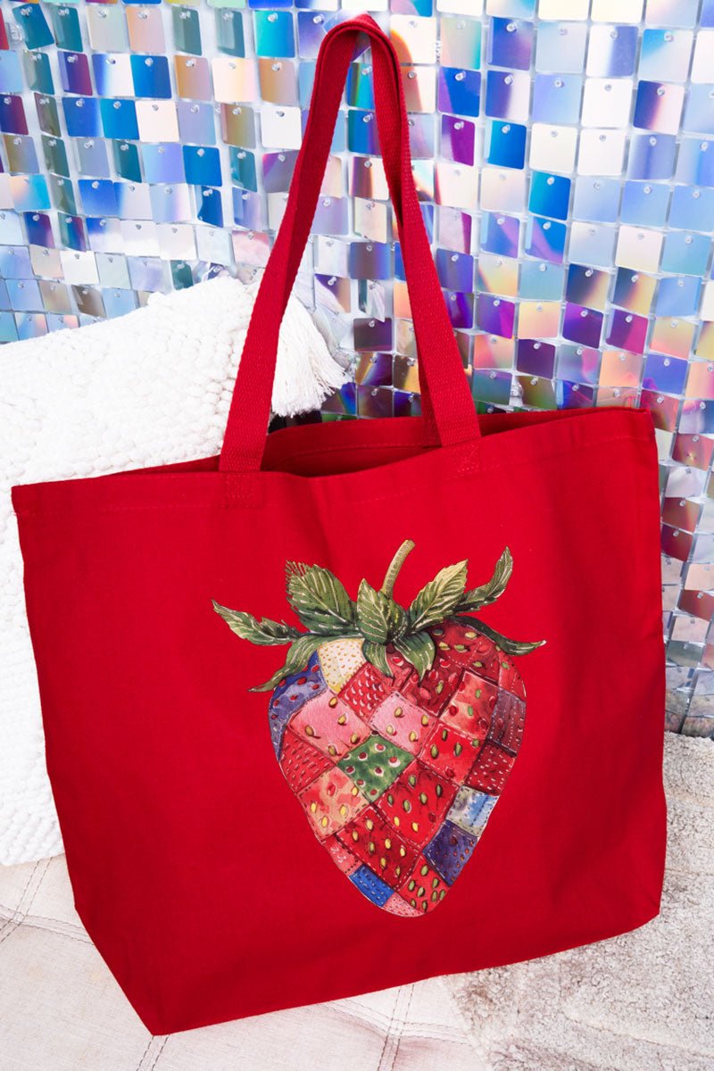 Patchwork Strawberry Canvas Jumbo Tote - Wholesale Accessory Market