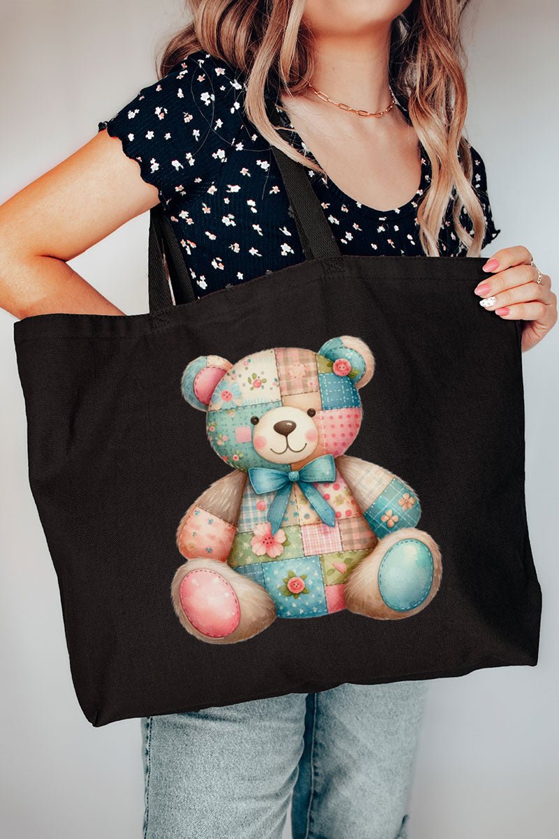 Patchwork Teddy Bear Canvas Jumbo Tote - Wholesale Accessory Market