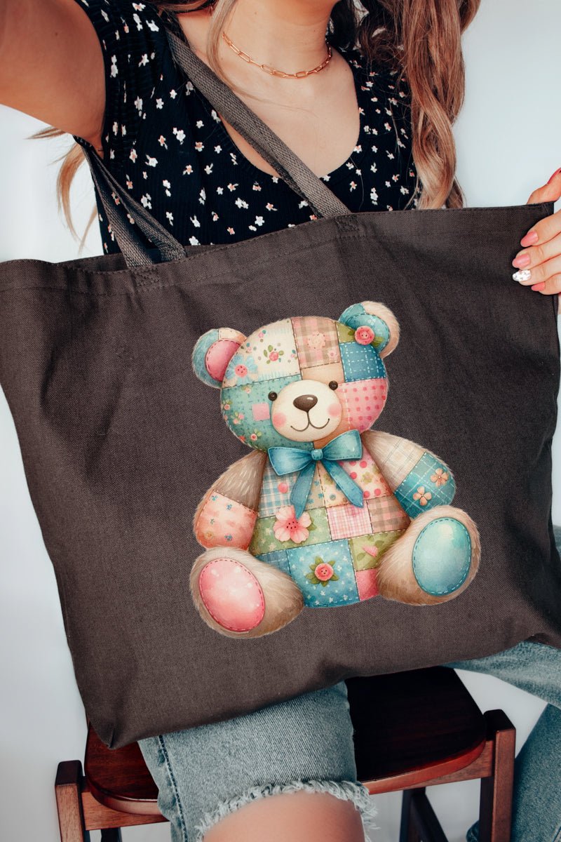 Patchwork Teddy Bear Canvas Jumbo Tote - Wholesale Accessory Market