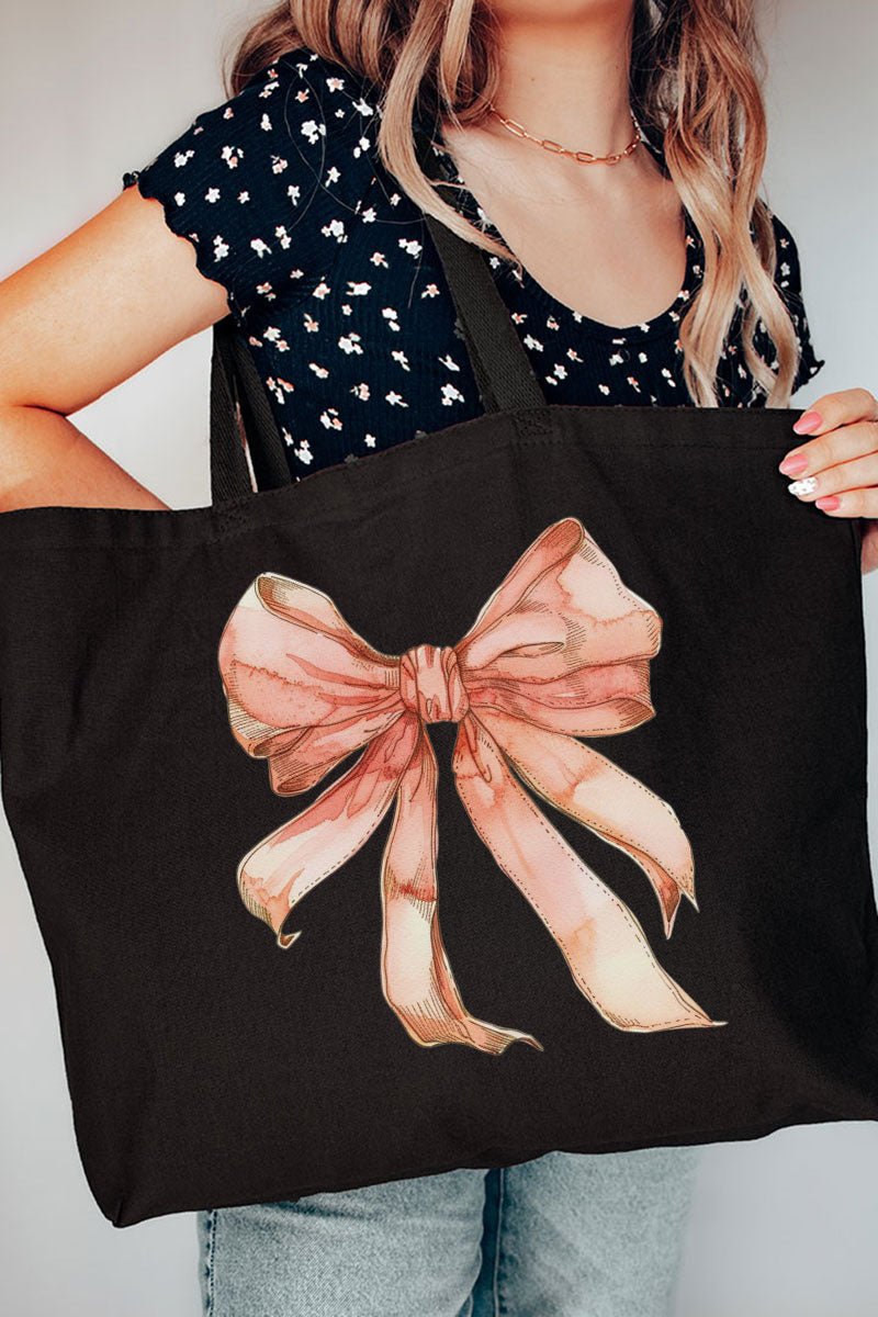 Peach Watercolor Bow Canvas Jumbo Tote - Wholesale Accessory Market
