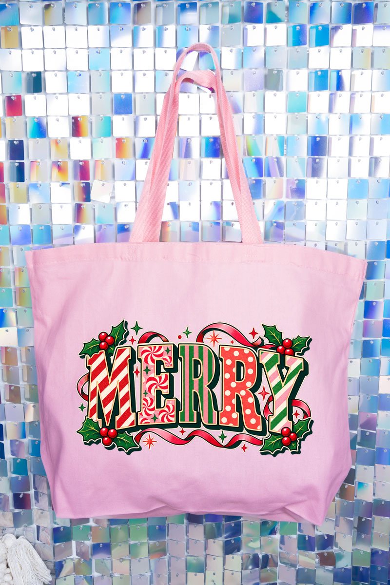 Peppermint Merry Canvas Jumbo Tote - Wholesale Accessory Market